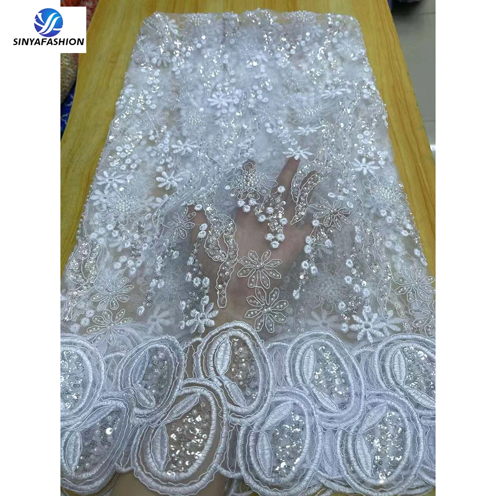 Luxury African Handmade Beads Sequins Lace Fabric Embroidery Beads Nigerian Lace for Sewing clothes