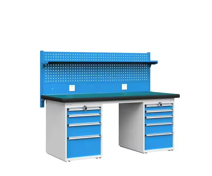 Heavy Duty Industrial Steel Workbench Mechanics Electronic Work Table With Rack For Warehouse