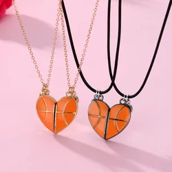 Luoluo&baby 2Pcs/set Cartoon Heart Basketball Pendant Chain Best Friend Necklace BFF Friendship Jewelry Gifts for Kids