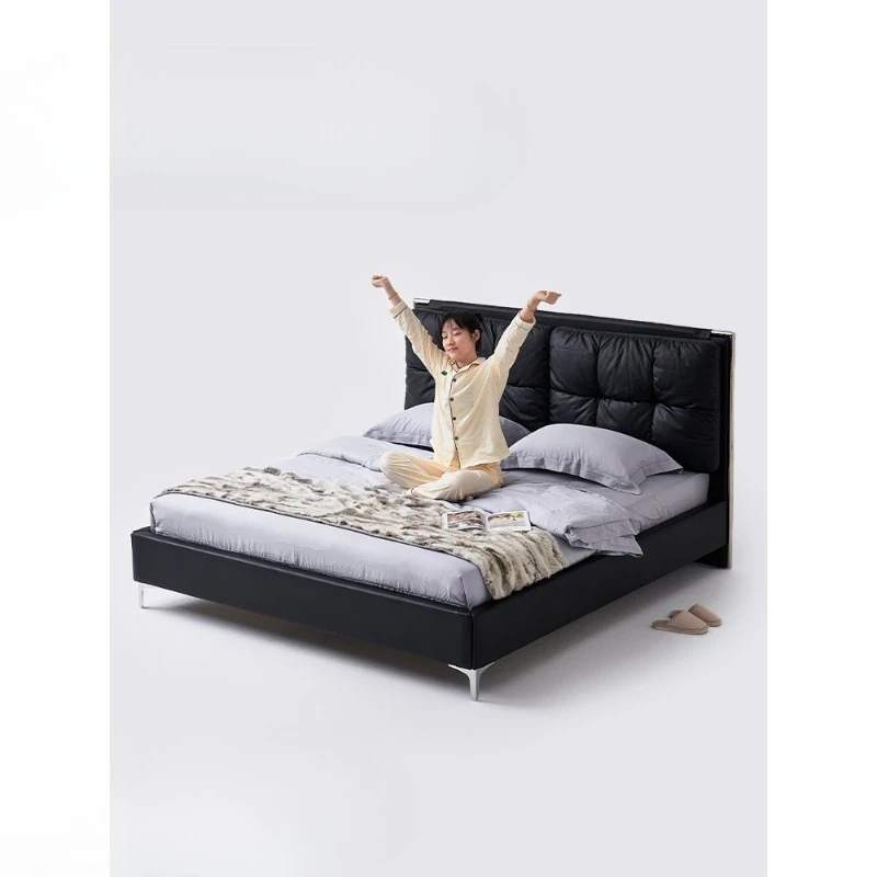 Medium and ancient wind bed black first layer cowhide leather bed