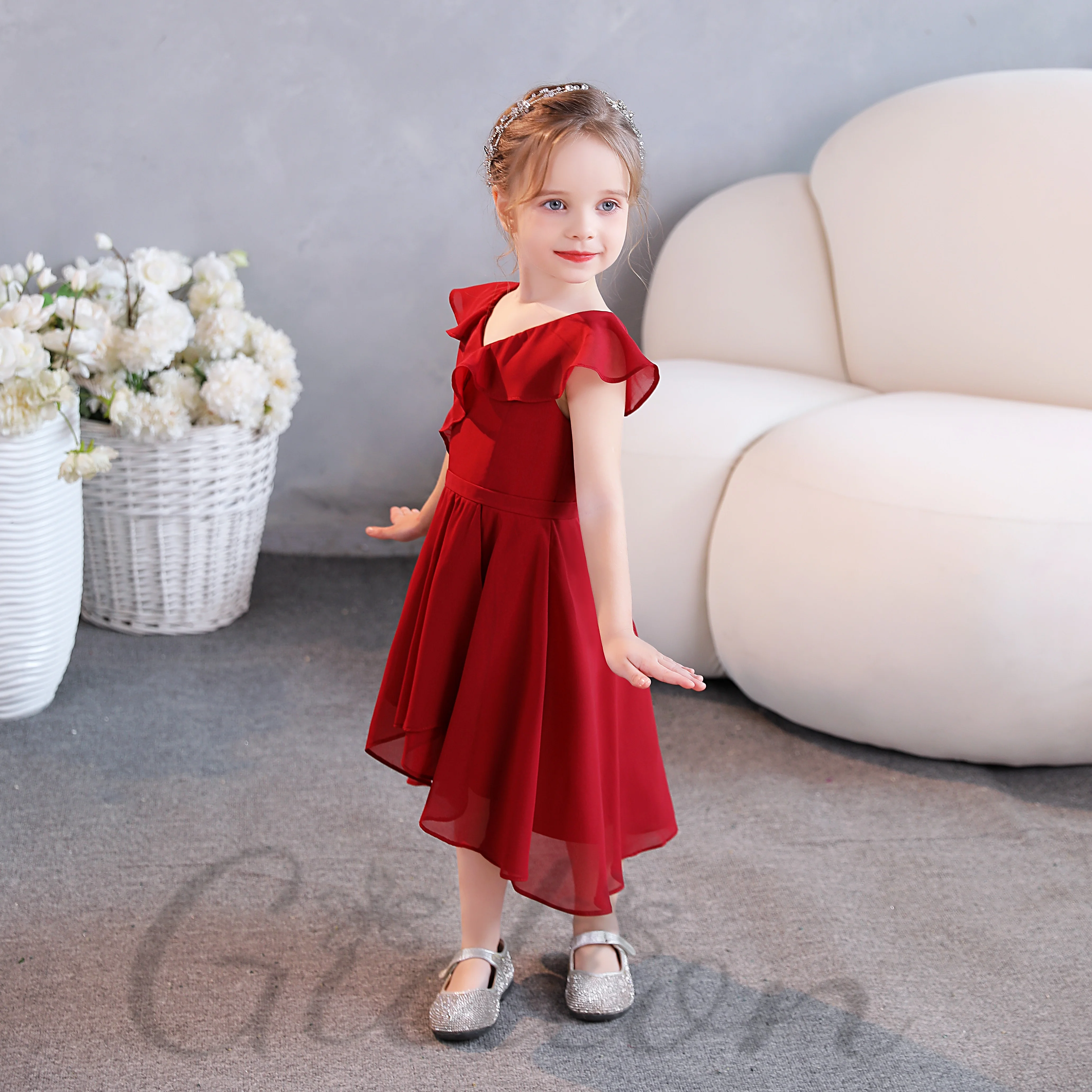 Assy metrical Chiffon Junior Brautjungfer Kleid für Kinder Hochzeits zeremonie Abschluss ball Nacht ball Abendkleid Festlichkeit Feier Veranstaltung