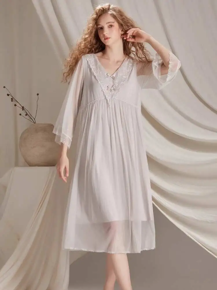 chenxi-fairy-sle-vintage-seven-quarter-sve-nightgown-teen-girl-spwear-v-ne-modal-mid-length-home-clothes-autumn