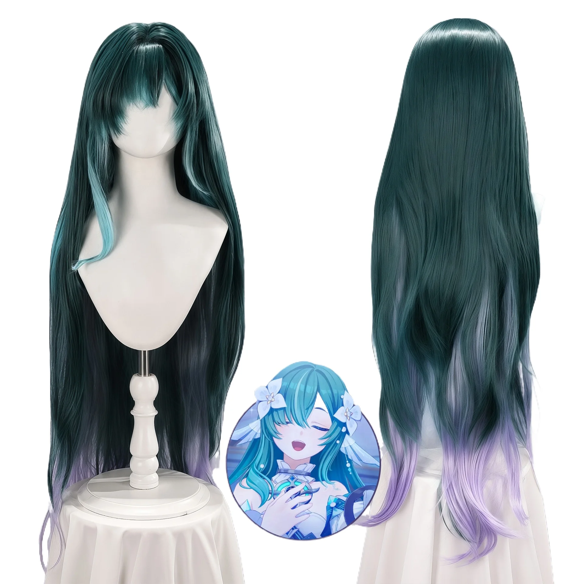 Genshin Impact Vodyanitsa Cosplay Wig Long Straight Teal Green Hair Resistant Resistance Temperature