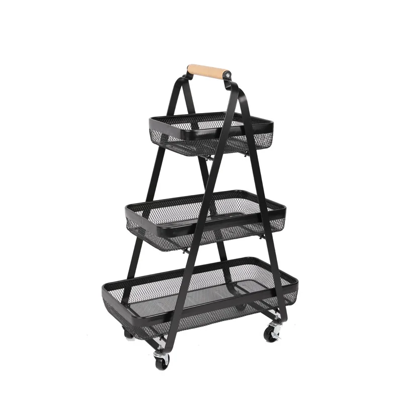 ชั้นวางของ ชั้นเก็บของสามชั้น ห้องนั่งเล่น ห้องครัว รถเข็นโลหะแบบถอดได้