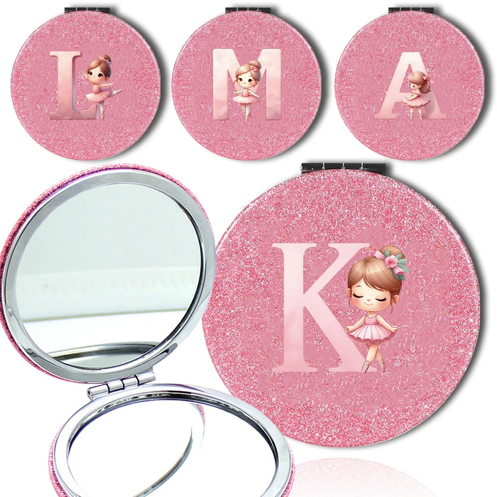 

Двустороннее зеркало из ПУ с эффектом мерцания, подходит для подарка друзьям, семье и путешествий, с инициалами для балерины, 26 букв алфавита