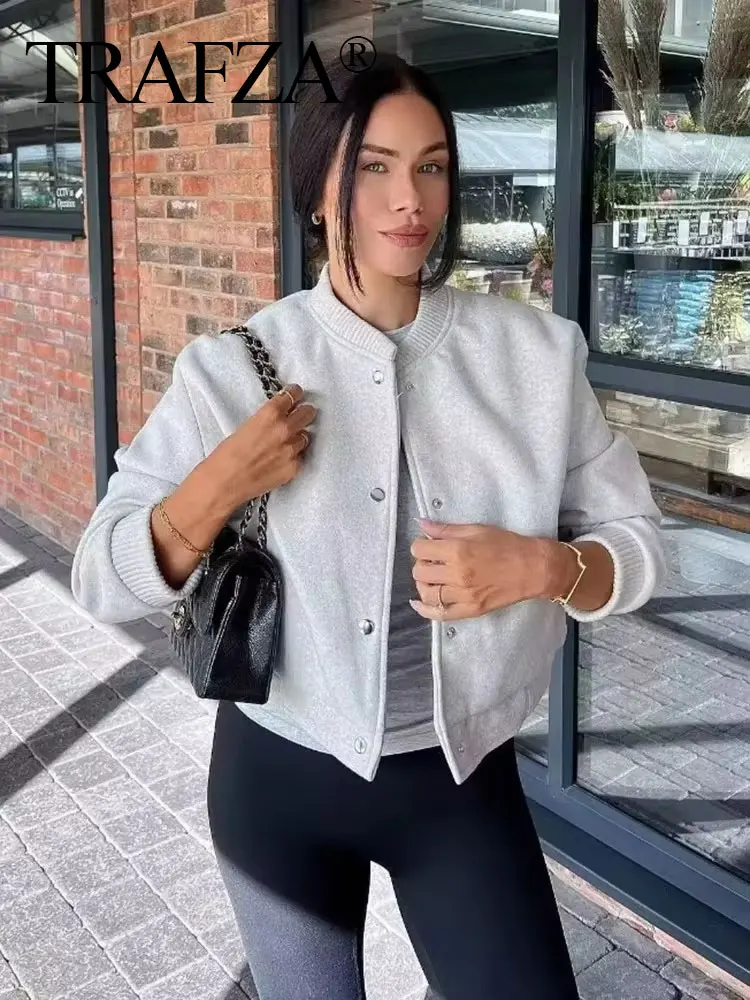 

TRAFZA Autumn Women Vintage Solid Cropped Coat Single Breasted Long Sleeve Jacket Fashion Casual Woman Commuting Outerwear Top