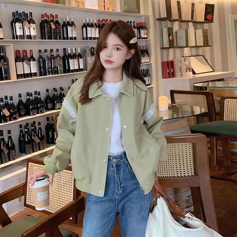 Light Green Casual Women's Coat Jacket Short 2025 Autumn New Female Korean Loose Coats Age-reducing Small Fried Street Overcoat