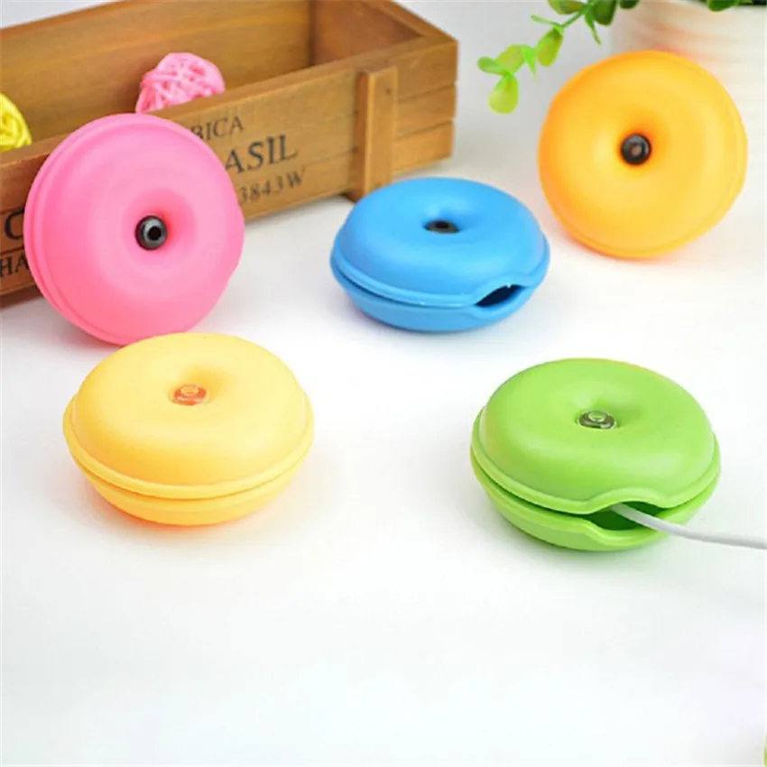 1PC Donuts Earphone USB Cable Winder Storage Case Headphone Cable Winder Data Cable Organizer Box Winder Storage Holder