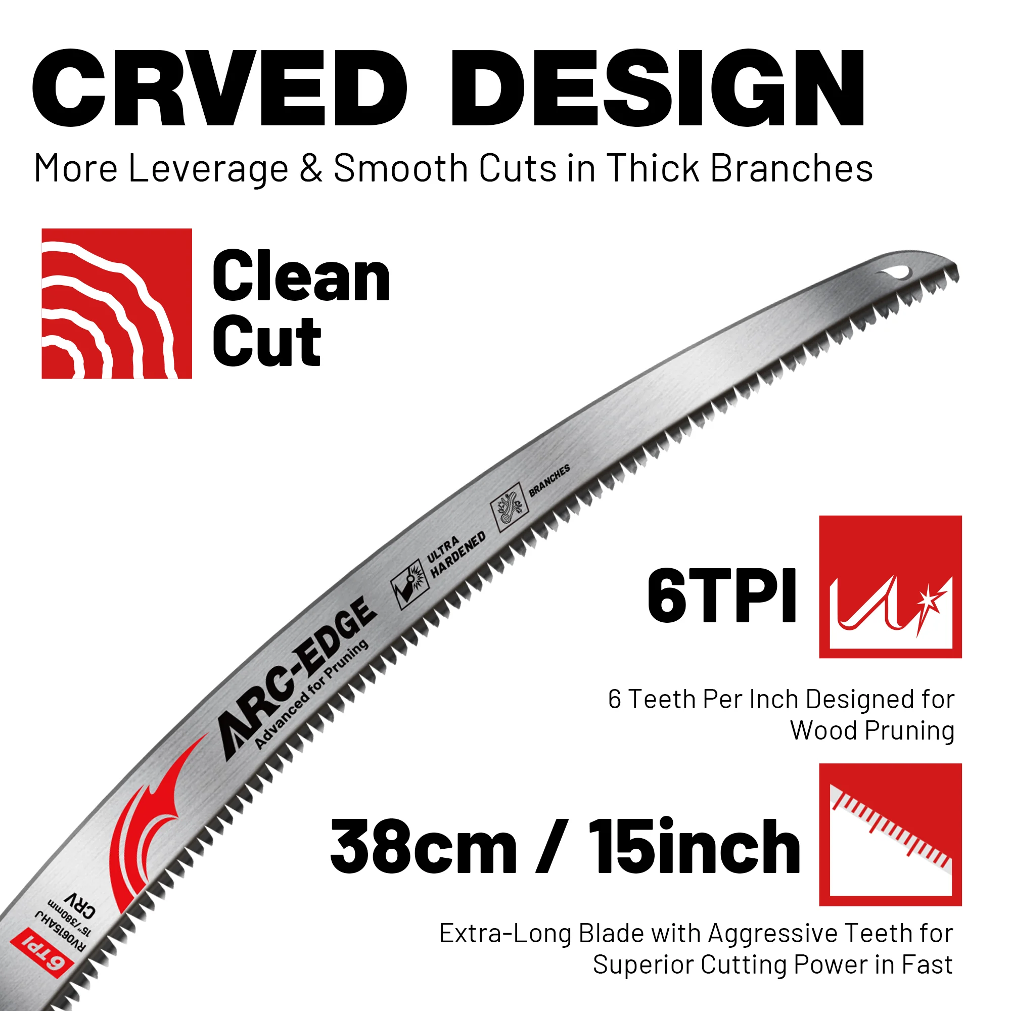 3PCS 15 Inch Japanese Teeth Reciprocating Saw Blades, 6TPI Arc Edge Wood Pruning Saw Blades for Tree Trimming, Wood Cutting