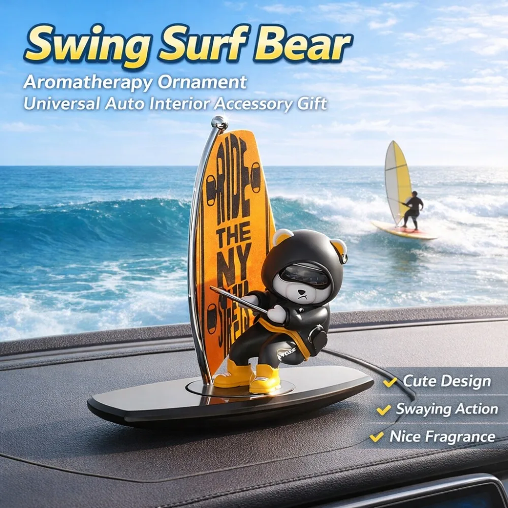 

Swing Surf Bear Car Aromatherapy Ornament For Universal Dashboard Center Console Decoration Cute Auto Interior Accessory Gift 3D