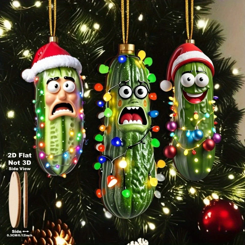 12 قطعة عيد الميلاد مخلل الخيار قبعة عيد الميلاد مخلل الخضار الديكور 2D الاكريليك شقة ديكور شجرة عيد الميلاد ديكور معلق