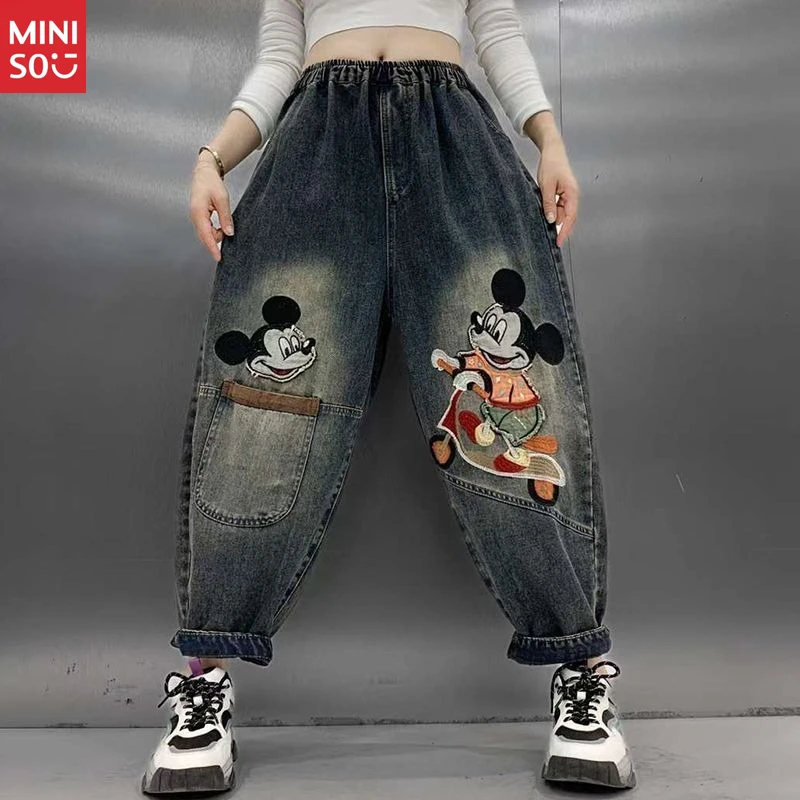 Disney Mickey Mouse Jeans for Women, Embroidered Trousers for Work & Daily Wear