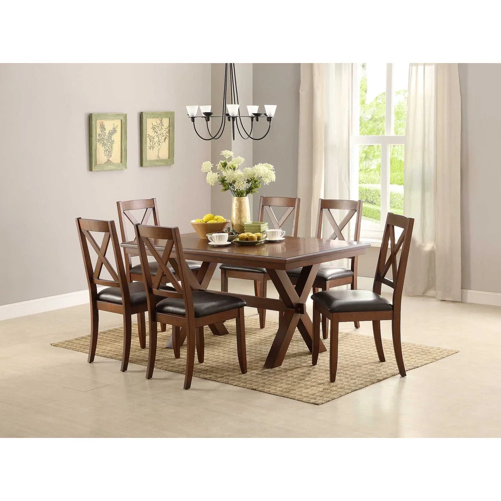 Set of 2 Stylish Brown Dining Chairs Sturdy Solid Wood Construction Multi-step Finish Dining Room Kitchen Home Office