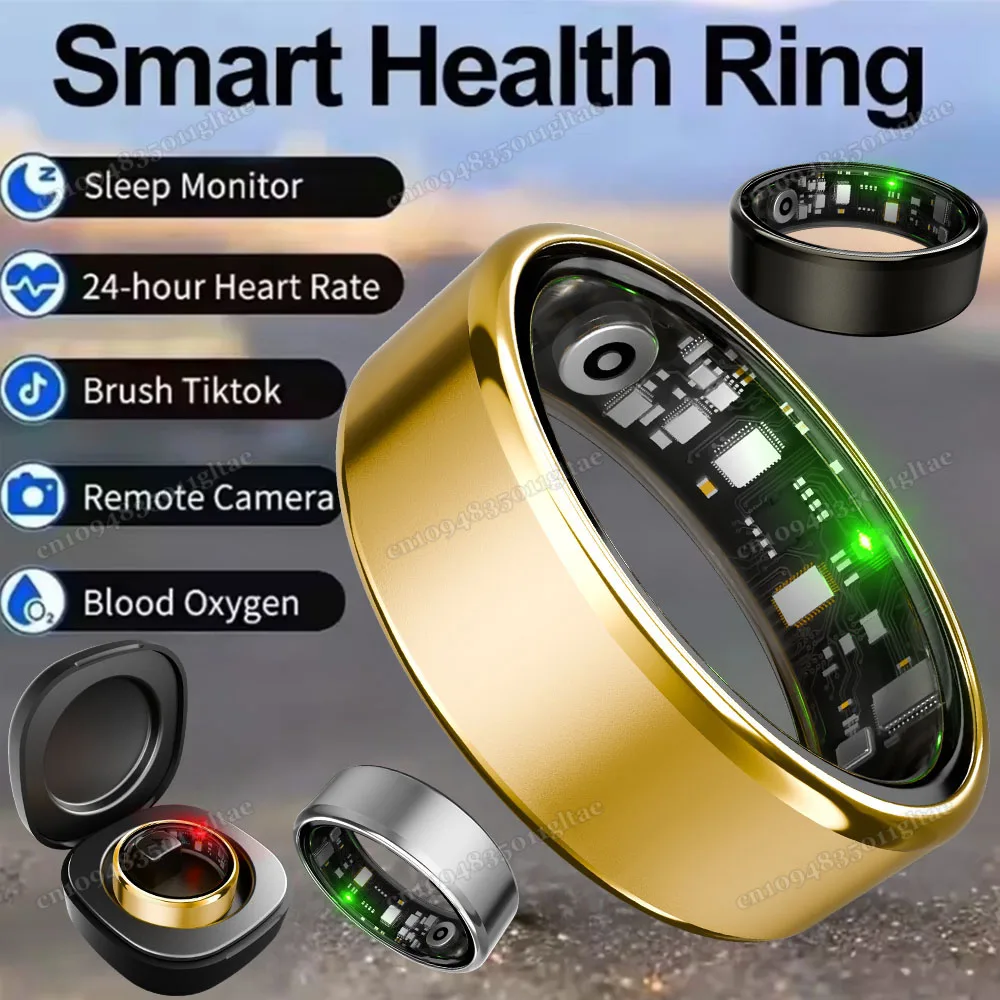

New R09 Smart Ring Men Women with Charging Case,Heart Rate Blood Oxygen,Skin Temperature Monitor,5ATM Waterproof For Android iOS