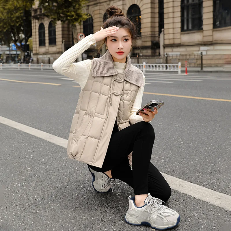 Down Cotton Autumn and Winter Vest New Yarn Neck Women's Fashionable Short and Versatile Western Style Loose Top