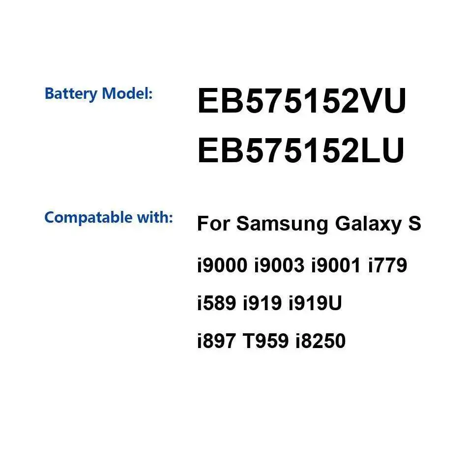 Аккумулятор мобильного телефона EB575152VU EB575152LU 1650 мАч для Samsung Galaxy S I9000 I9003 I9001 I779 I589 I919 I919u I897 T959 I8250 Аккумулятор мобильного телефона EB575152VU EB575152LU 1650 мАч для Samsung Galaxy S I9000 I9003 I9001 I779 I589 I919 I919u I897 T959 I8250