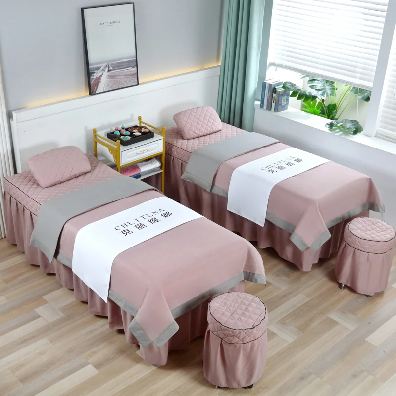 Sabanas Beauty Salon Bedding Sets, Massage Spa, Tuina Bed Covers, Bedskirt, Stoolcover, Pillowcase, Duvet Cover, 4Pcs