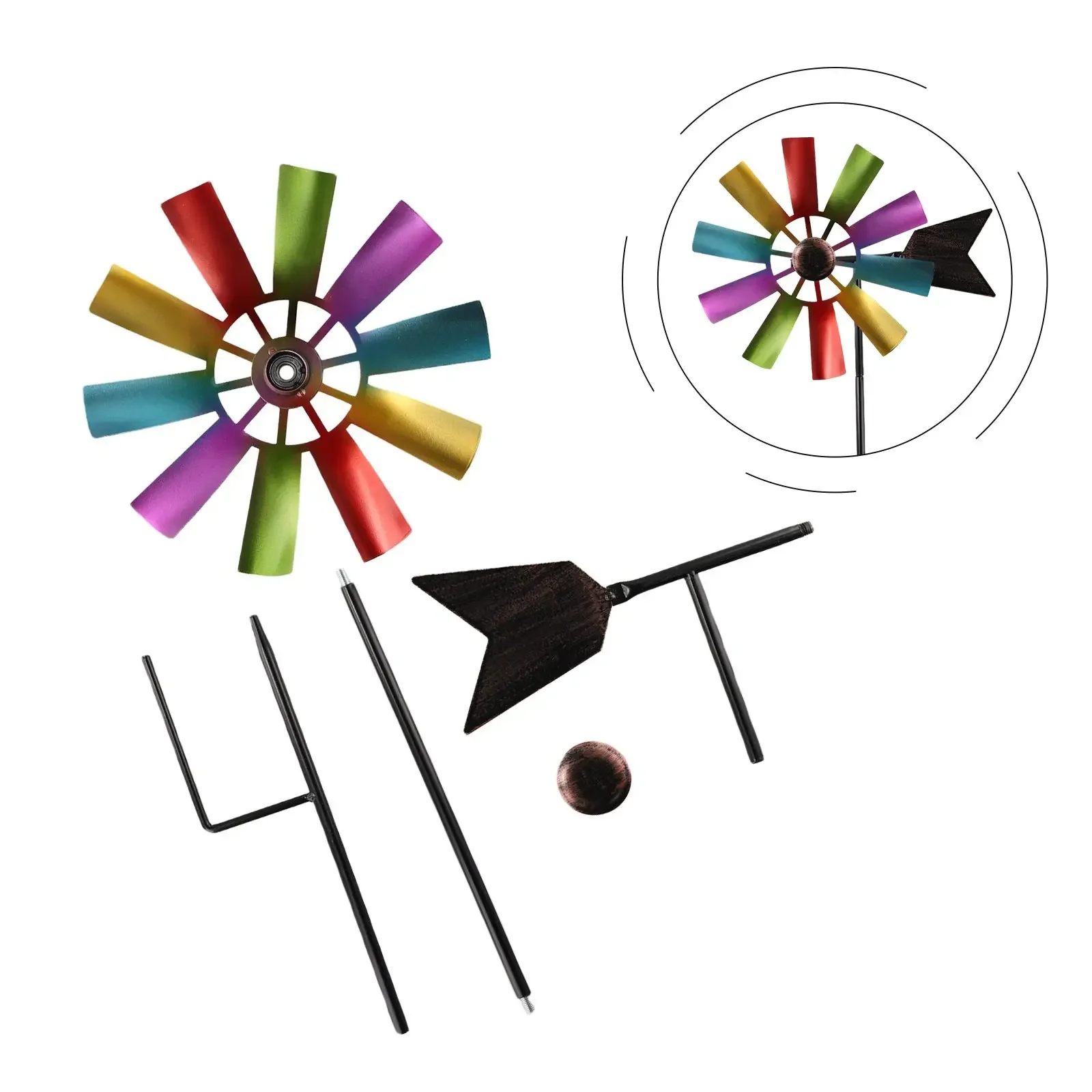 73cm Metal Pinwheels Outdoor Ornaments Garden Stake 360 Degree Rotating Windmill Lawn Ornaments Metal Windmill Decoration