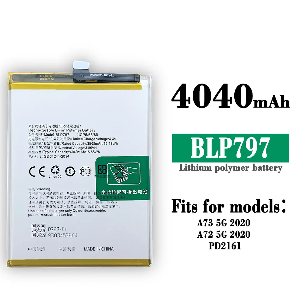 High Quality Replacement Battery For OPPO A73 5G PD2161  A72N-5G A73 2020 Mobile Phone BLP797 Built-in Batteries