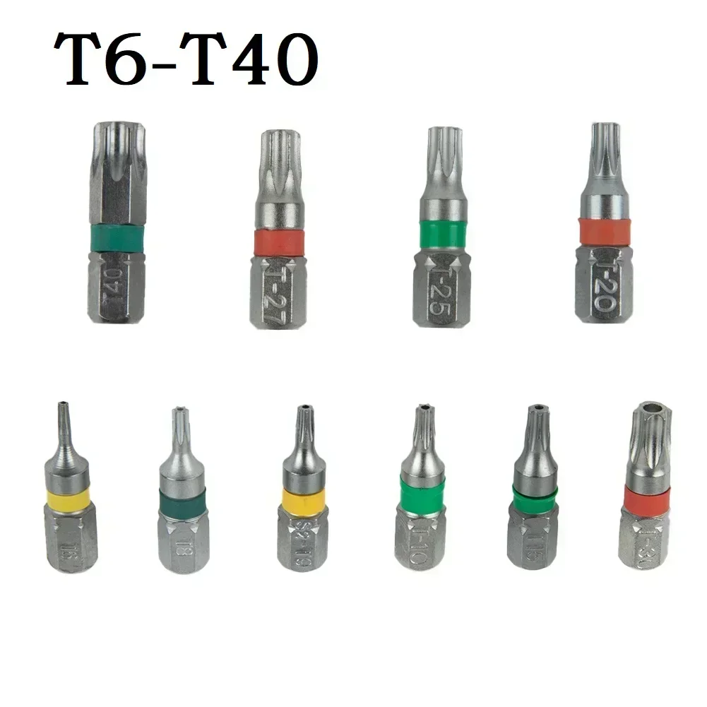 4Pcs T6/T8/T9/T10/T15/T20/T25/T27/T30/T40 obeng magnet bit 1/4 "Alloy Steel Hex Shank kepala obeng bagian peralatan listrik