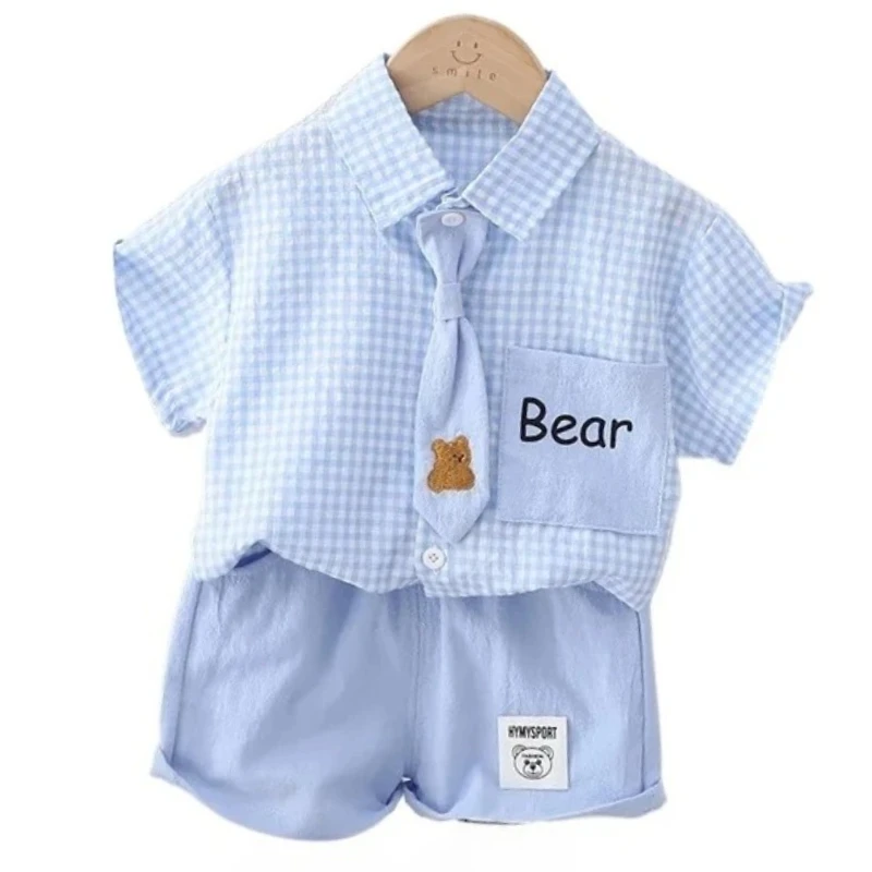 

New Summer Baby Clothes Suit Children Plaid Shirt Shorts 2Pcs/Sets Kids Boys Clothing Infant Casual Costume Toddler Tracksuits