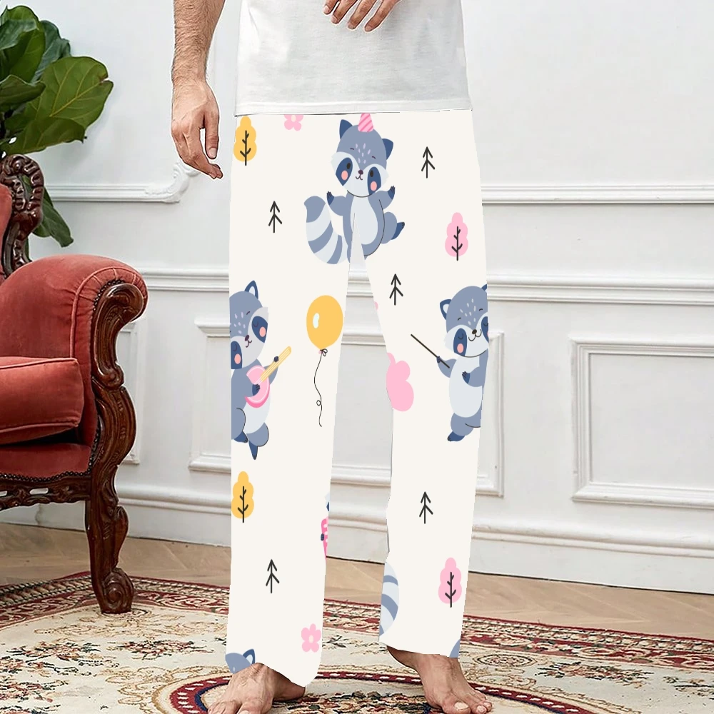 Pantalones de pijama con patrón de mapache para hombre y mujer, ropa de dormir supersuave, con bolsillos y cordón, Unisex