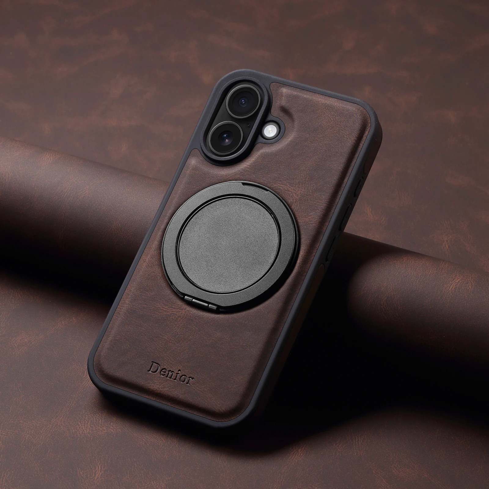 Handyhülle 360 ° Drehbarer Ständer mit Kunstleder-Ringverschluss für iPhone 18 Pro Max 17 Air 16 Plus 15 14 13 12 – Detail 3