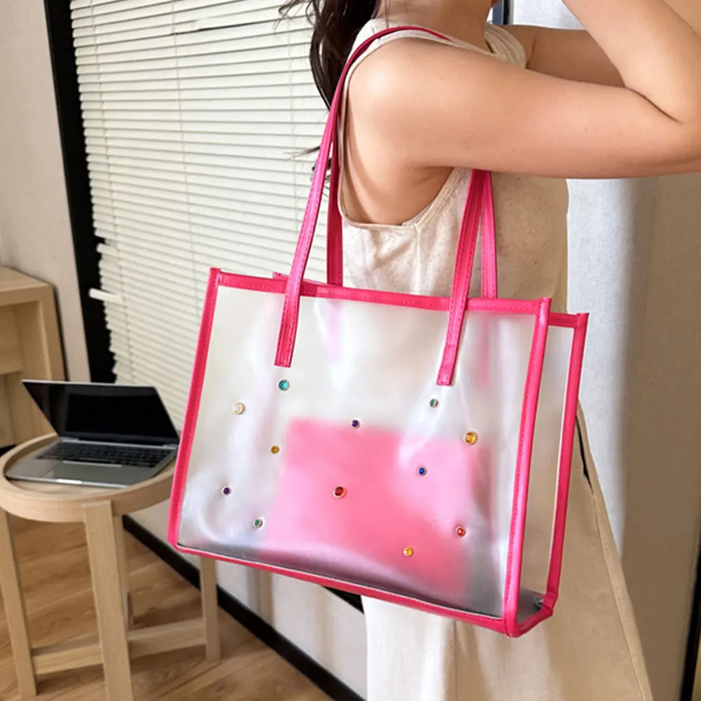 

Transparent Totes Bag,Large Capacity Shoulder Bag,PVC Fashion Waterproof Beach Large Bag,For Travelling Shopping Bag Outdoor