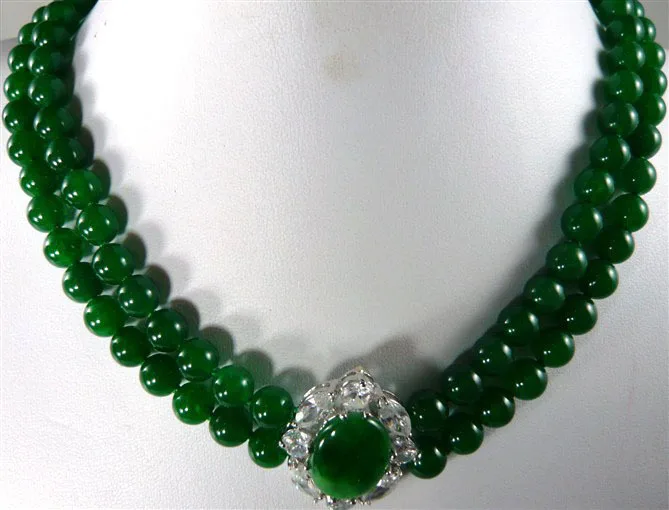 

noblest 2 row 8mm green jade wedding pendant necklace