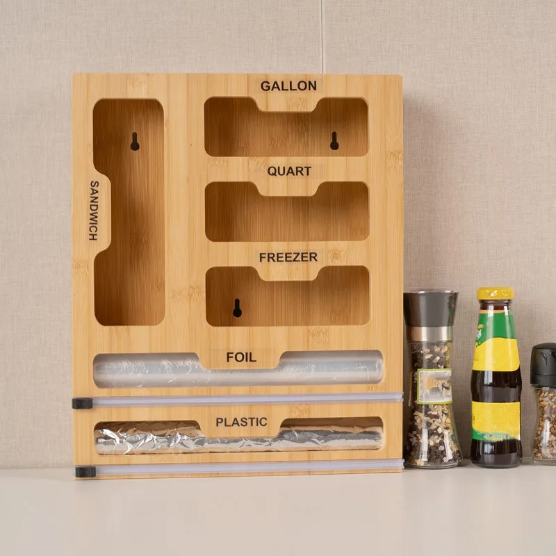 For Multifunctional Six-in-one Bamboo and Wood Plastic Wrap Cutter, Two-way Tinfoil Can Be Wall-mounted Kitchen Cutting Box