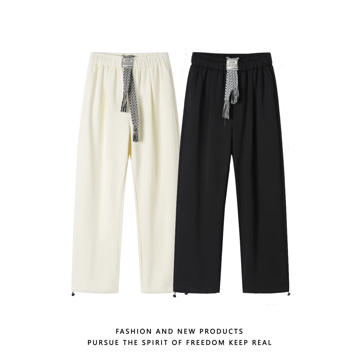 

Мужские повседневные брюки в уличном стиле, весенне-осенние, широкие, прямые, струящиеся, с завязками, спортивные, длинные, модные, свободного кроя