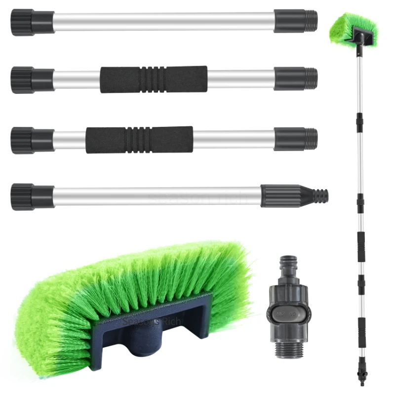 Auto Telescopic Long Rod Water Spray Brush Automatic Windshield Window Wipe Glass Cleaner Cleaning Tool (Green) Car Wash