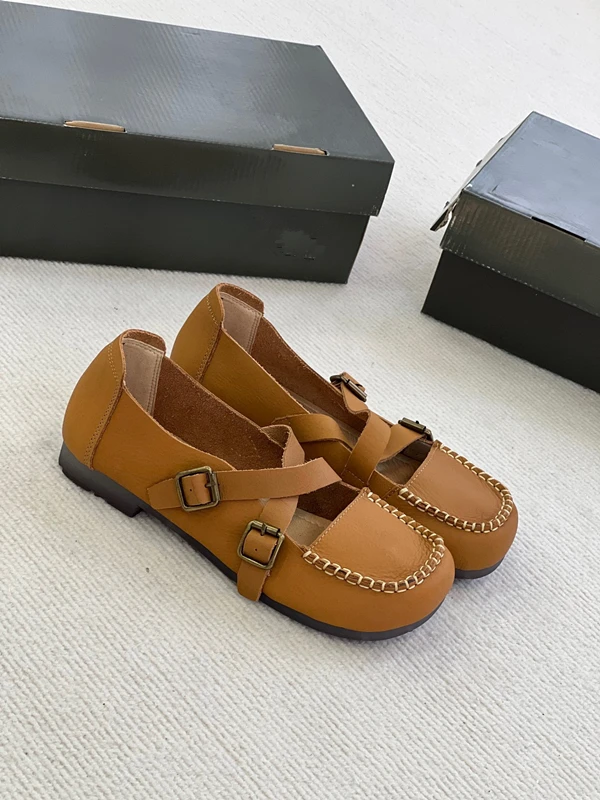 Maxdutti British Retro Sandals Pure Sandals Women Cowhide Comfortable Soft Flat Shoes Casual Summer