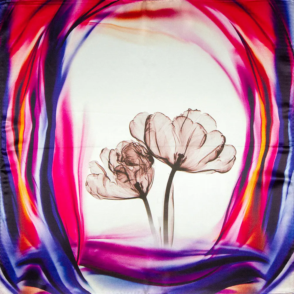 

53cm 100% Pure Silk Bandana Female Hair Scarf Corn Poppy Handkerchief Natural Silk Women Floral Headband Pocket Square for Men