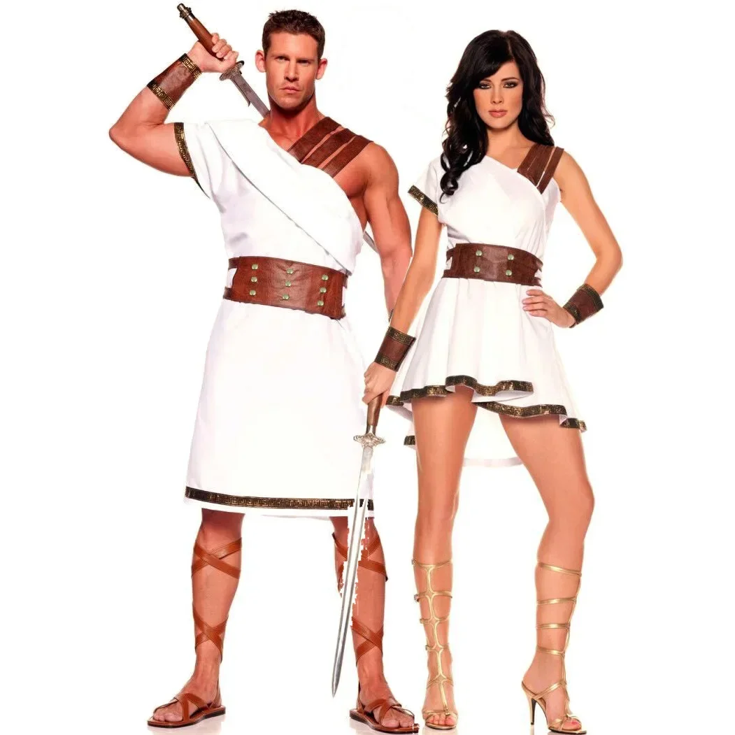 

Ancient Greek God Goddess Toga Halloween Women Man Mythology Rome Spartan Warrior Cosplay Costume