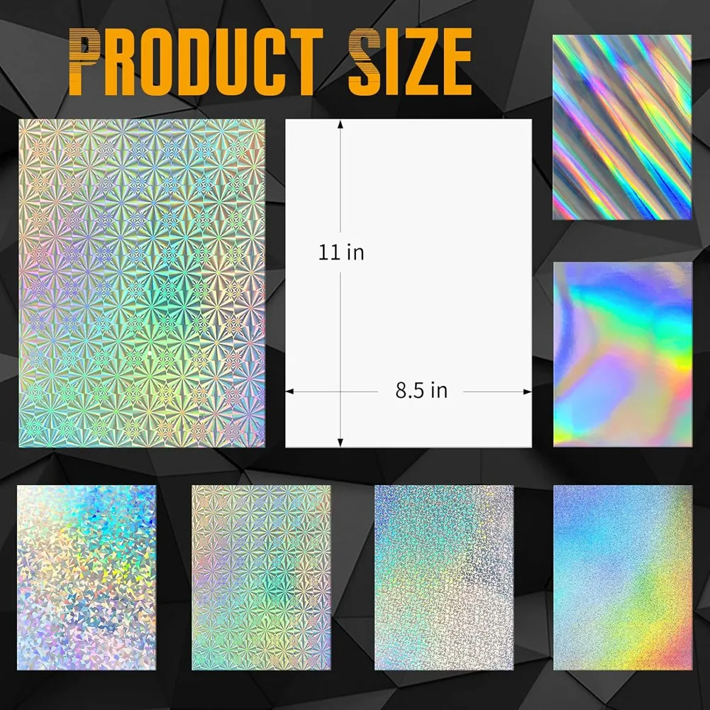 24 Sheets Holographic Cardstock 8.5x11in, 250gsm/92lb 6 Mixed Styles Metallic Cardstock Shiny Iridescent Mirror Paper