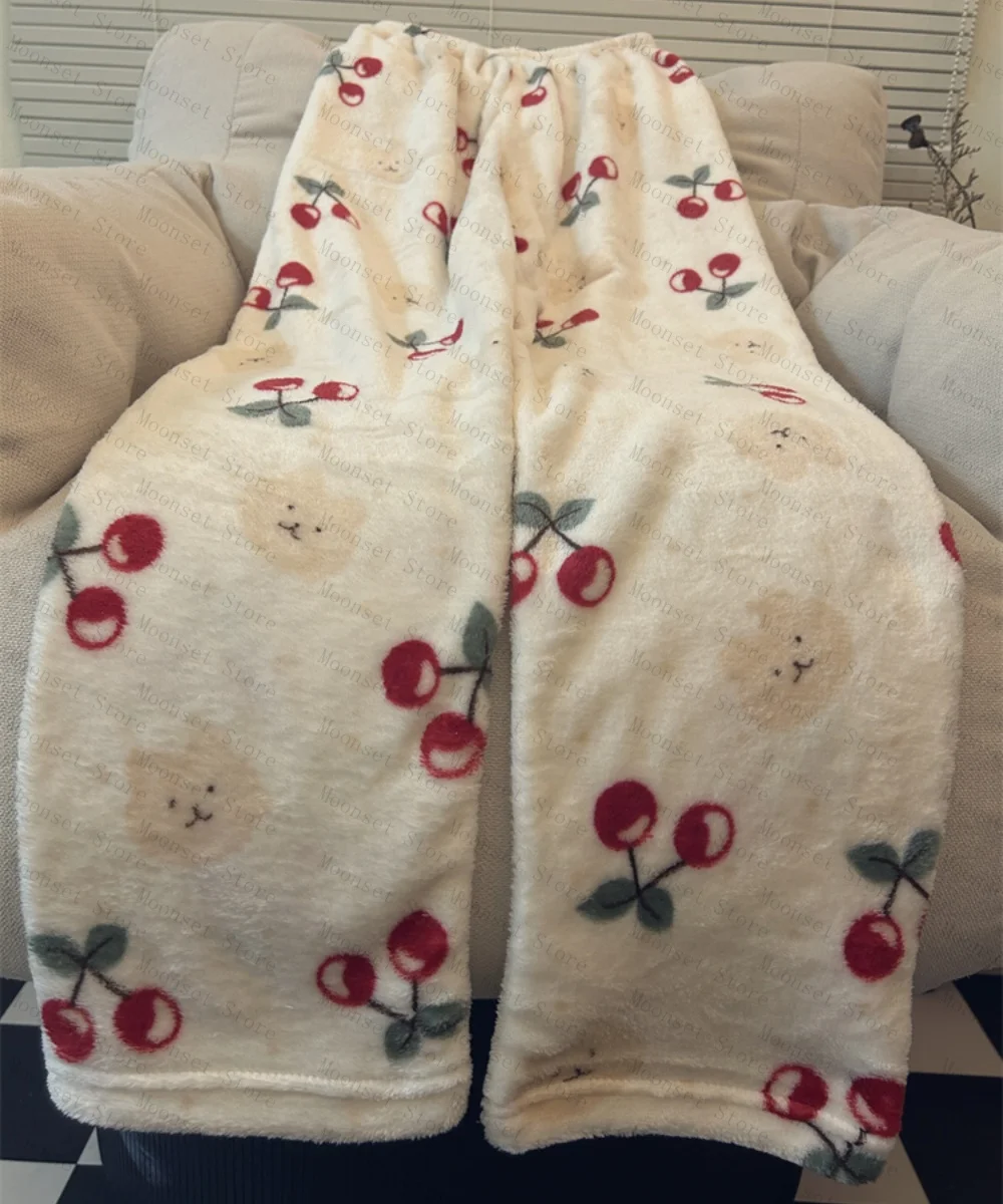 Simple Women's Pajama Pants Flannel Home Leisure Long Pants Spring autumn and winter Home Clothes Inner Material Cartoon Pattern