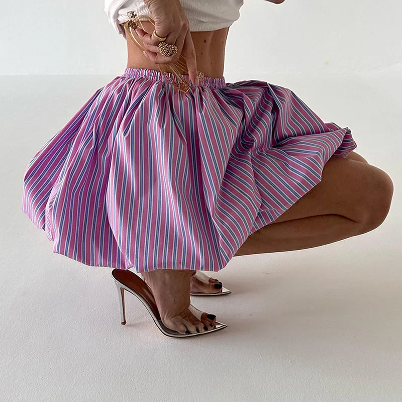 Милое бальное платье, лето 2025 г., французская плиссированная юбка, полосатая пышная мини-юбка с высокой талией