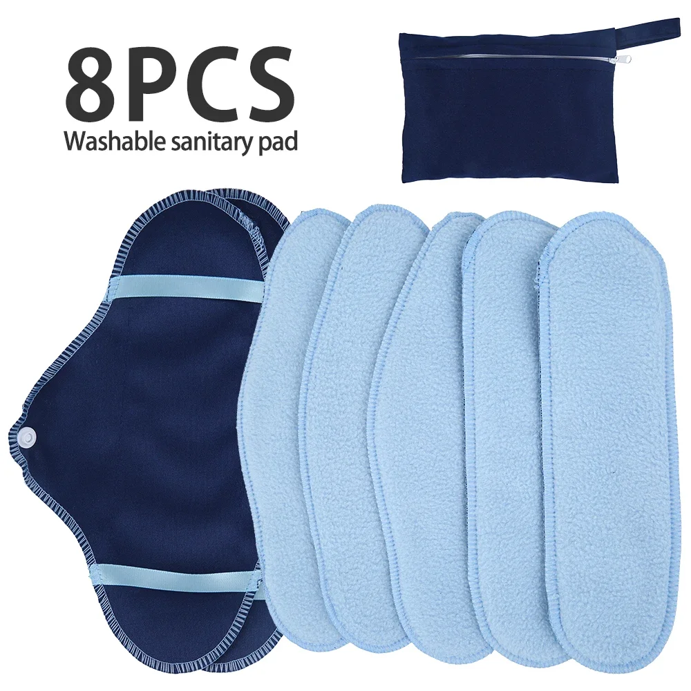 8PCS/Set Portable Breathable Reusable Sanitary with Storage Bag Menstrual Protective Pads Wing Wear Wet Bag for Women Girls