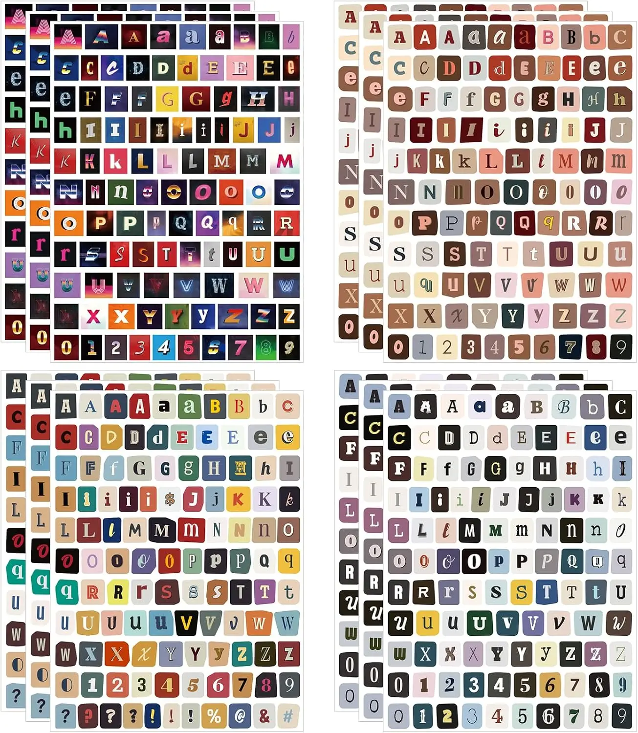 12Sheets Vintage Alphabet, Number and Symbol Self-Adhesive Stickers, Scrapbook Stickers for DIY Crafts, Mobile Phones Computer