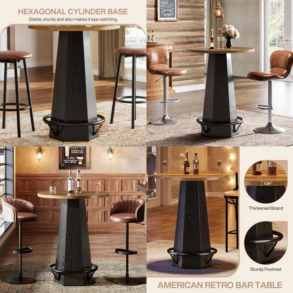 

Высокий барный стол в индустриальном стиле 39,4 с металлической подставкой для ног для домашнего паба, бистро и собраний коричневого и черного цвета