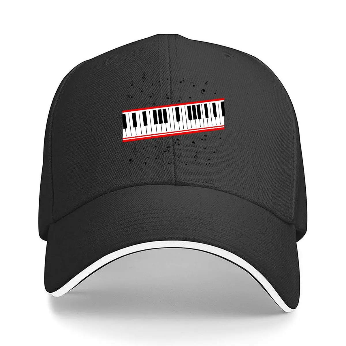 Piano Keyboard Music Notes Red Border Graphic Sandwich Baseball Cap Women Unisex Male