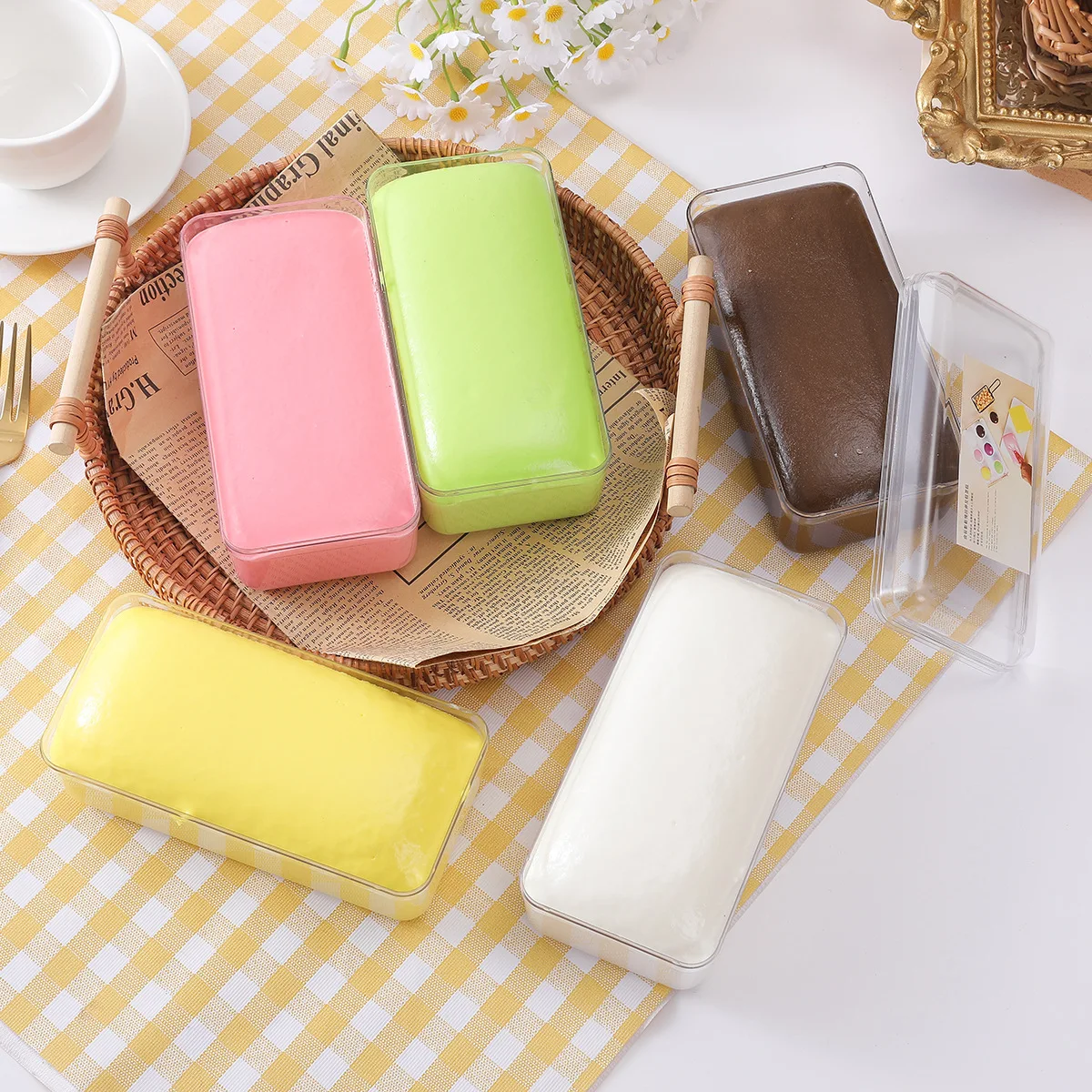 Transparant Boxed Nat Zacht PU Trage Rebound Toast Speelgoed Plezier Zuigen Vinger Brood Stress Knijpspeelgoed Schattig Squishy Brood