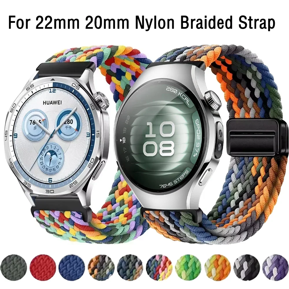 22/20 مللي متر النايلون مضفر حزام لهواوي ساعة 5 4 GT6 GT5 GT4 46 مللي متر الفرقة سامسونج ساعة 7 6 5 4 المغناطيسي مشبك تنفس سوار #1