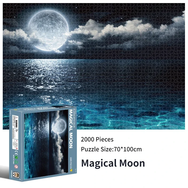 70*100cm 2000pcs Advanced Paper Jigsaw Puzzle Magical Moon Landscape Painting Stress Reducing Blazing with Color Christmas Gift