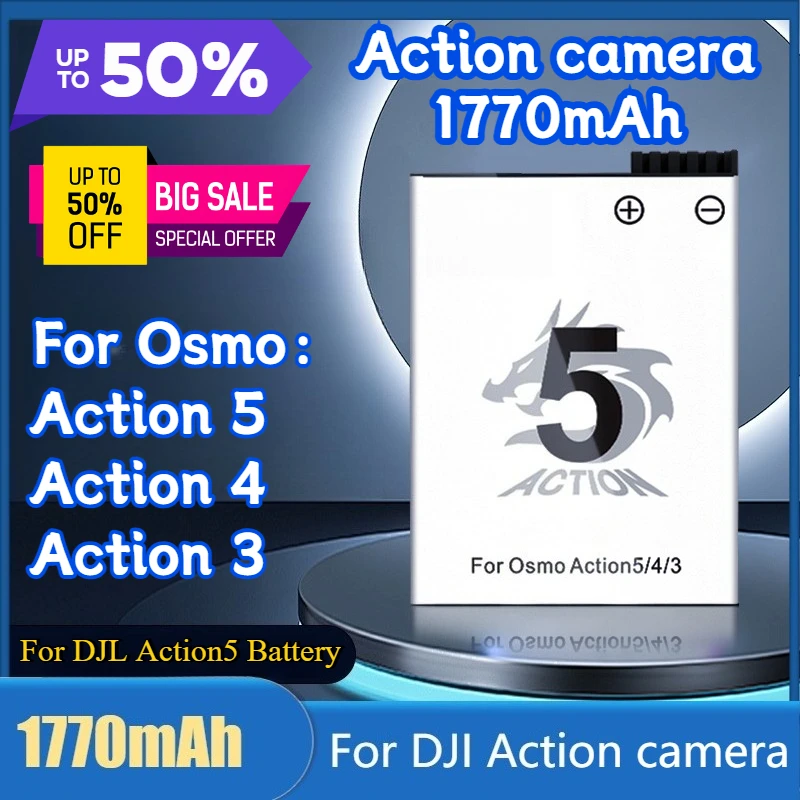 

1770mAh Action camera For DJI Osmo Action 4/Action 5/Action 5 Pro Rechargeable Batteries