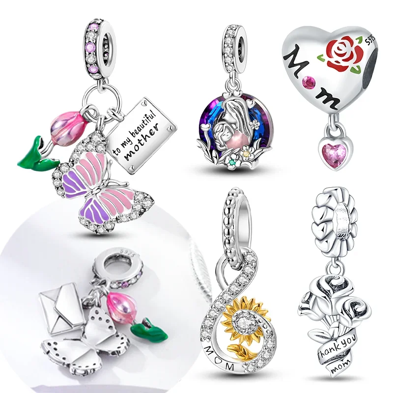 

925 Silver Sparking Butterfly Charms Pendants Love Mon Beads Fit Original Bracelet DIY for Women Fine Jewelry Making Gift