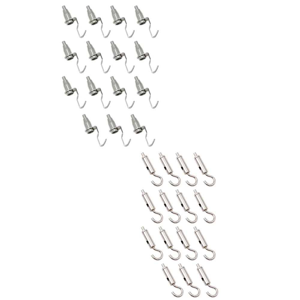 

15pcs Adjustable Wire Hanging Hooks Stainless Steel Wire Hanger Frame Kit Light Hooks For 1.2-1.5mm/1.2-2.0mm Wire Rope 2 Models