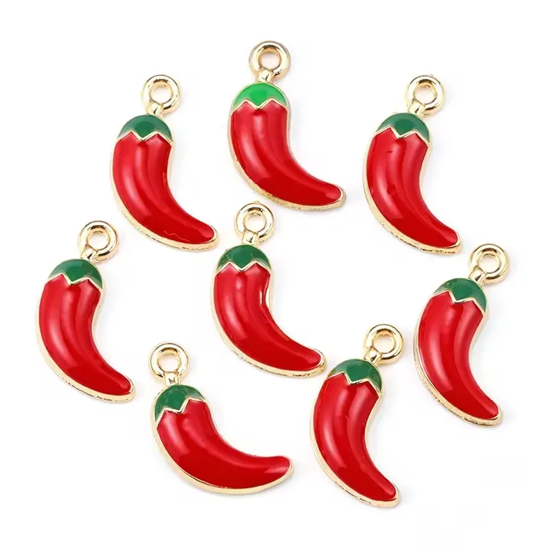 20 piezas chapado en oro con forma de pimiento rojo, colgantes para fabricación de joyería, collares, pulseras, pendientes, accesorios