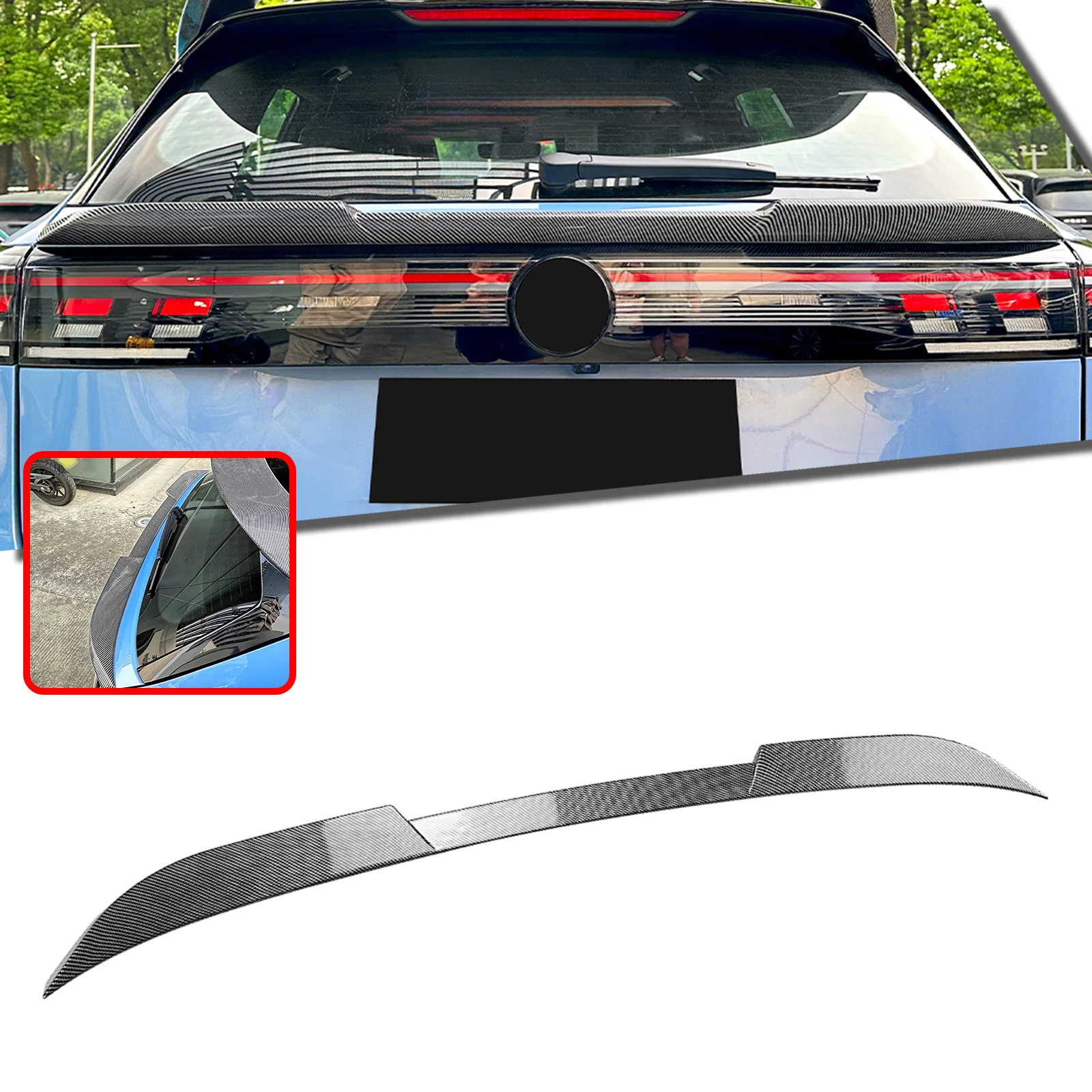 

Rear Trunk Middle Spoiler Wing For Volkswagen VW Tiguan MK3 Rline 2024-2025 Carbon Fiber Look Tail Tailgate Center Splitter Lip